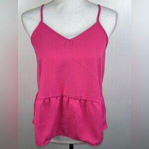 Olive & Oak Spaghetti Strap Peplum Babydoll V-neck Blouse in Aruba Pink Sz S NWT